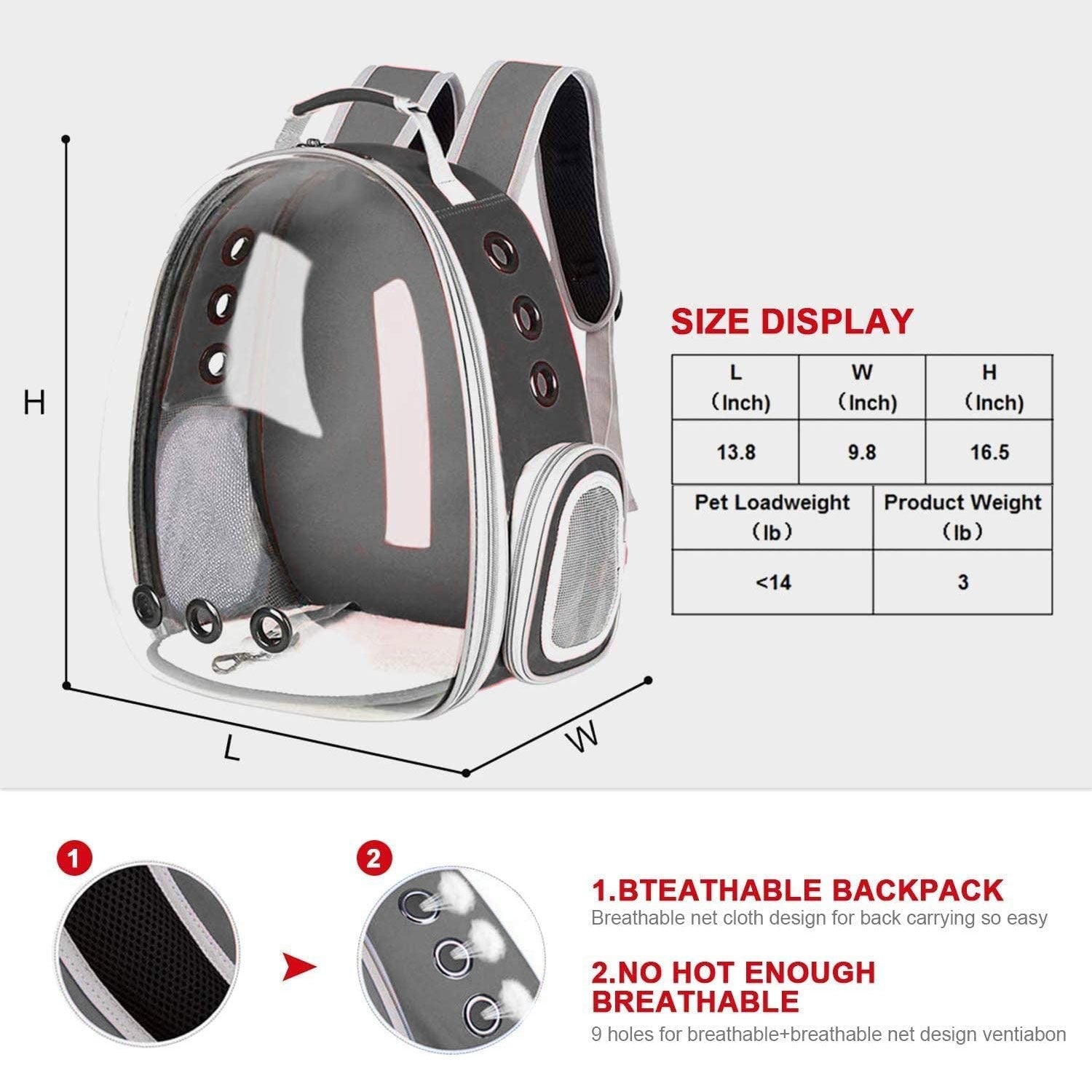 Floofi Space Capsule Backpack - Model 1 (Grey) FI-BP-105-FCQ - DogsDomain.com.au