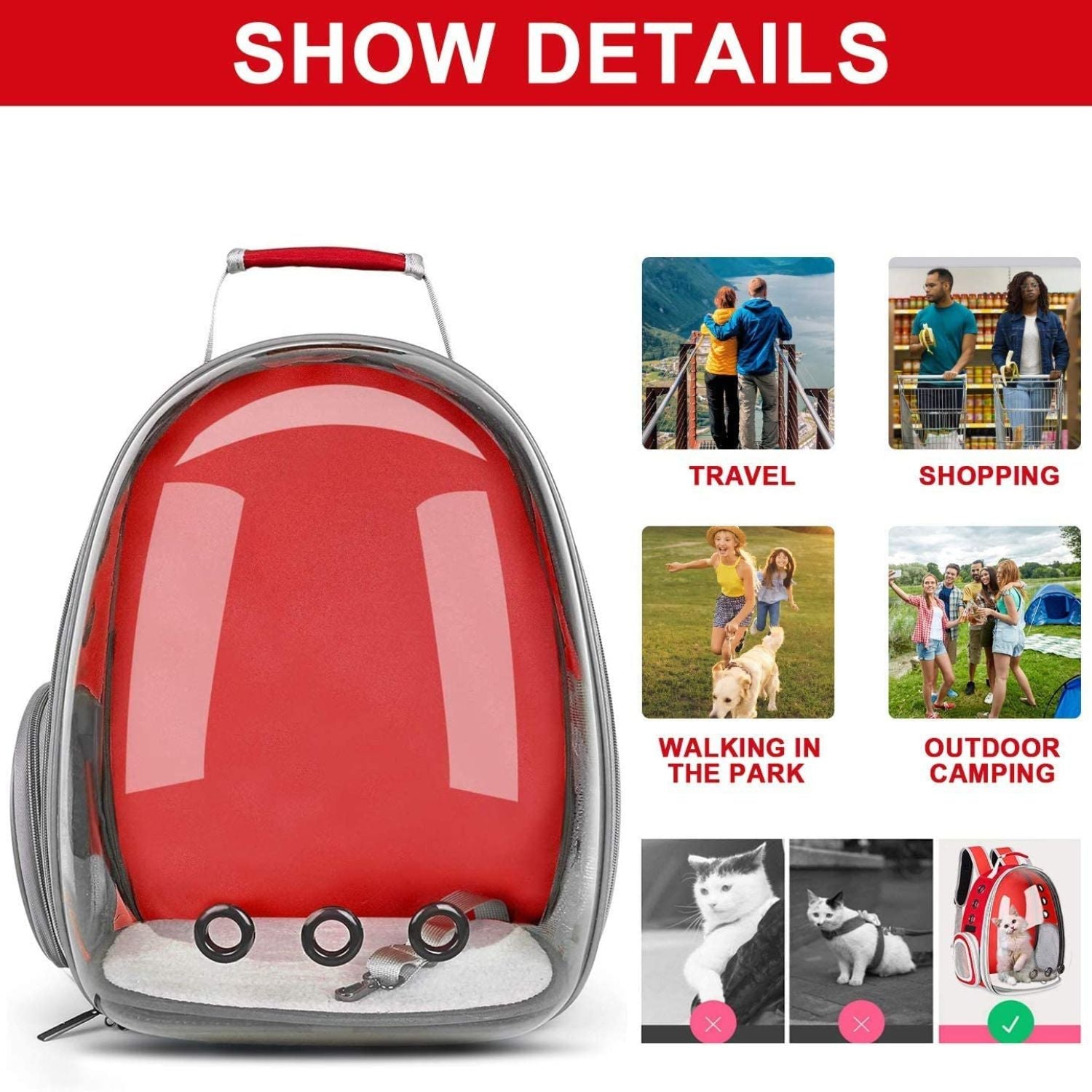 Floofi Space Capsule Backpack - Model 1 (Red) FI-BP-107-FCQ - DogsDomain.com.au