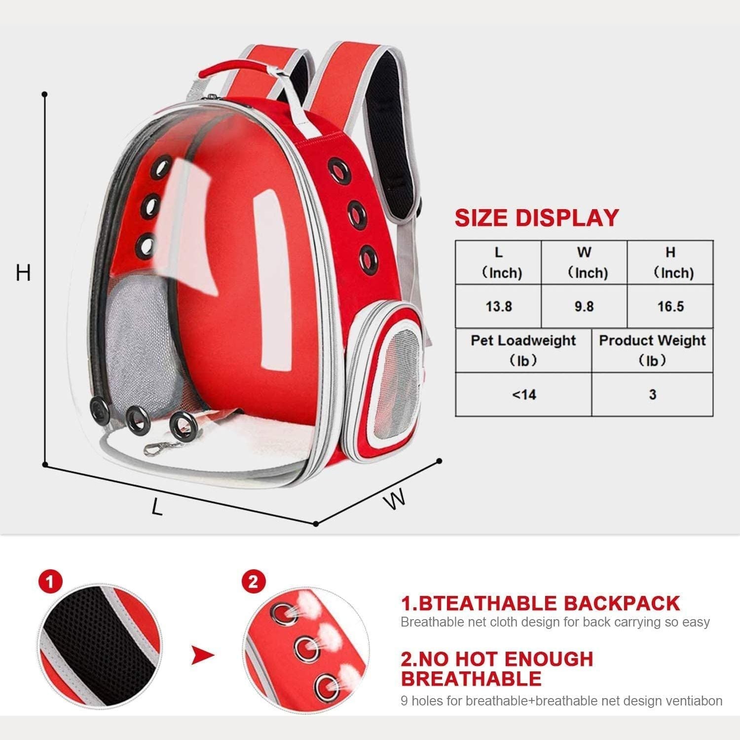 Floofi Space Capsule Backpack - Model 1 (Red) FI-BP-107-FCQ - DogsDomain.com.au