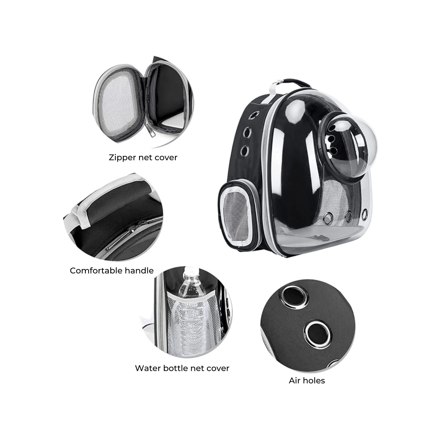 Floofi Space Capsule Backpack - Model 2 (Black) FI-BP-108-FCQ - DogsDomain.com.au