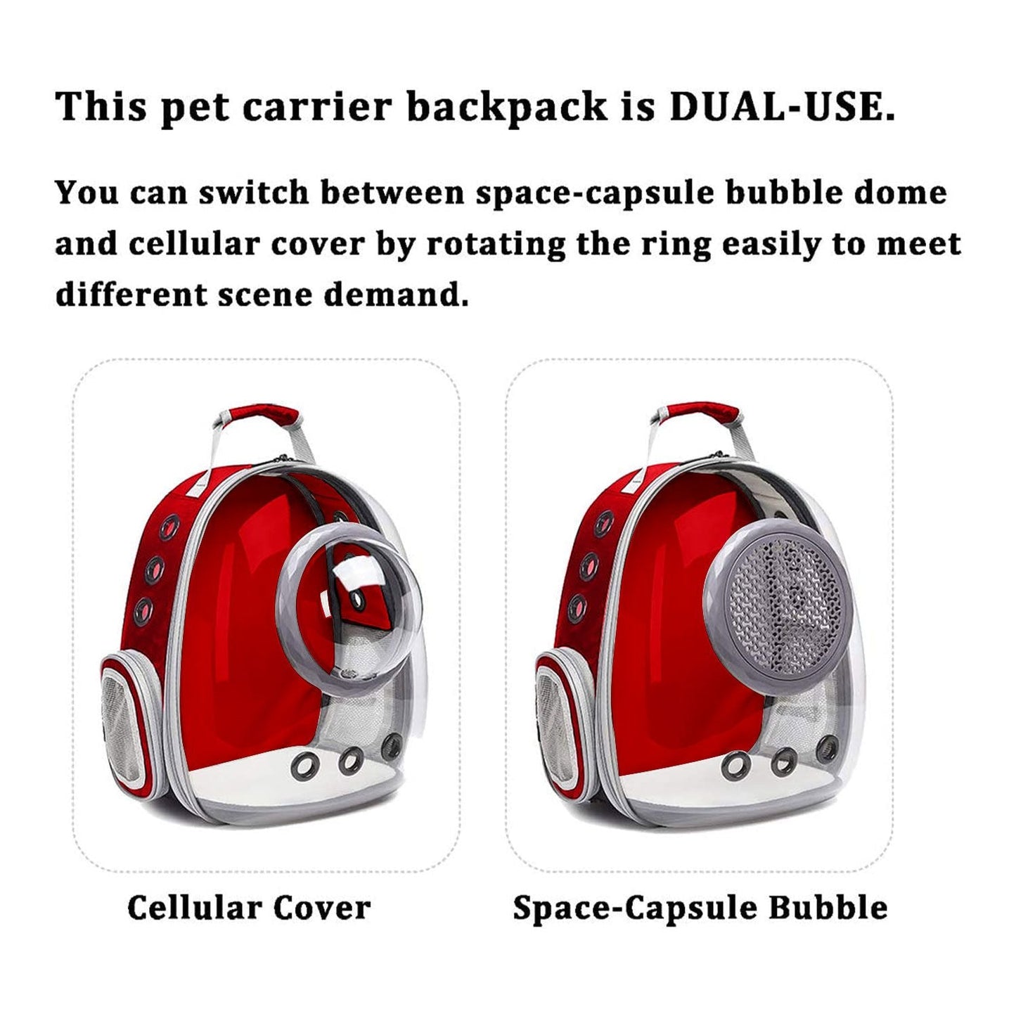 Floofi Space Capsule Backpack - Model 2 (Red) FI-BP-111-FCQ - DogsDomain.com.au