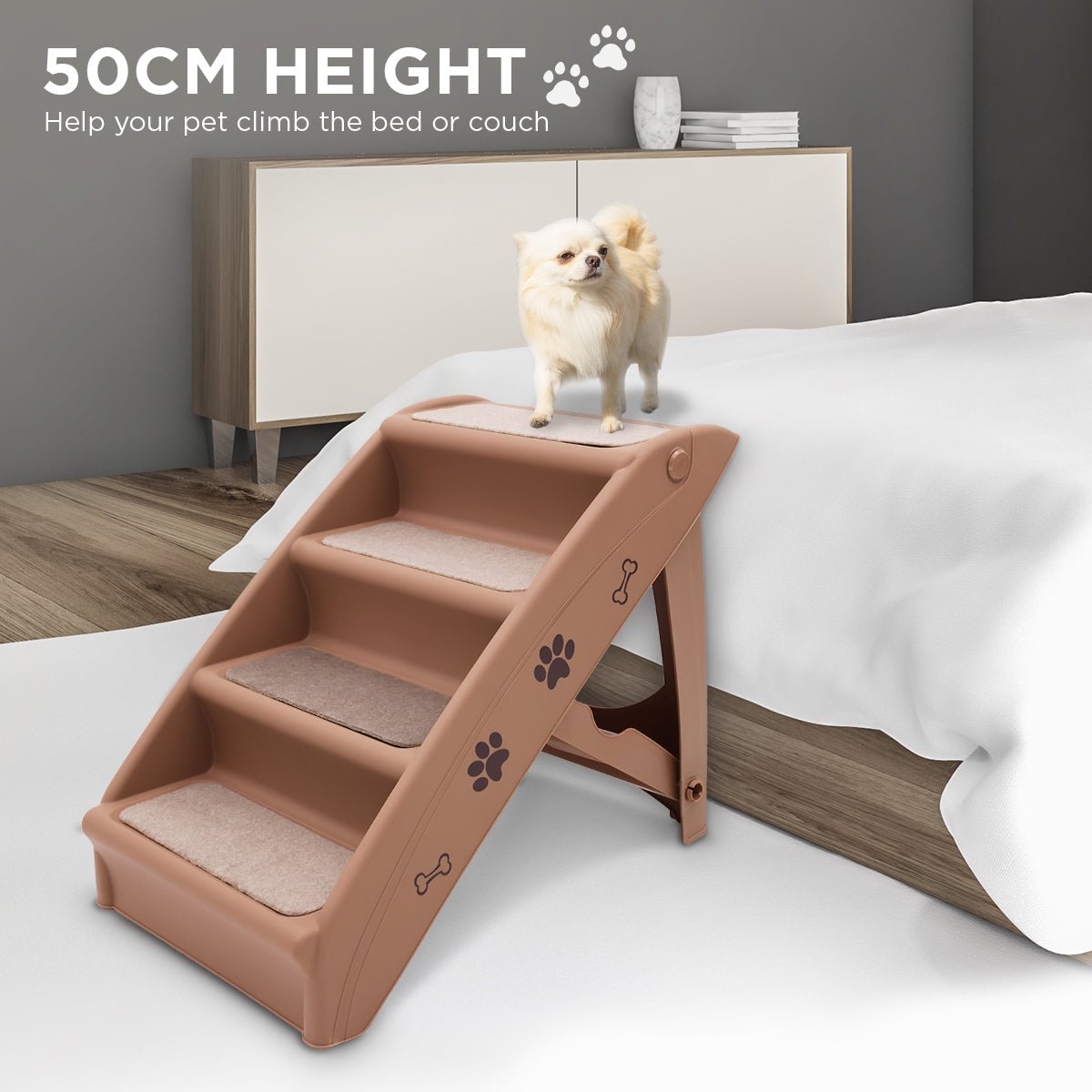 Furtastic 50cm Foldable Step Ladder Stairs - Brown - DogsDomain.com.au