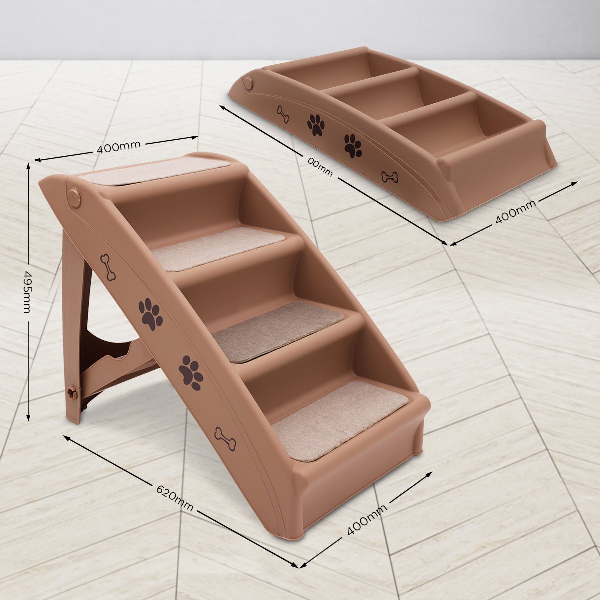 Furtastic 50cm Foldable Step Ladder Stairs - Brown - DogsDomain.com.au
