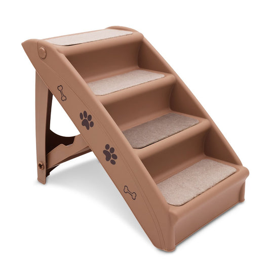 Furtastic 50cm Foldable Step Ladder Stairs - Brown - DogsDomain.com.au