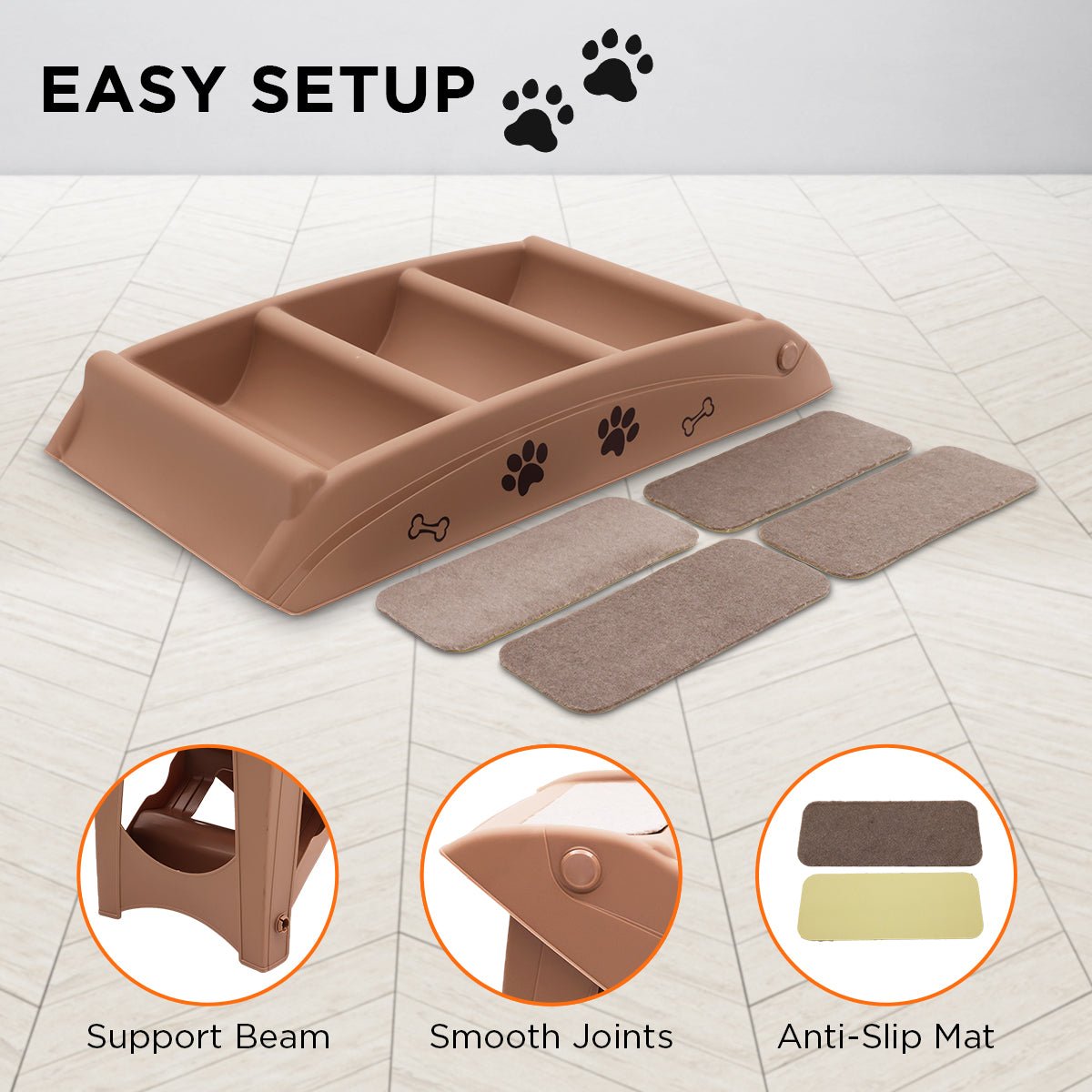 Furtastic 50cm Foldable Step Ladder Stairs - Brown - DogsDomain.com.au