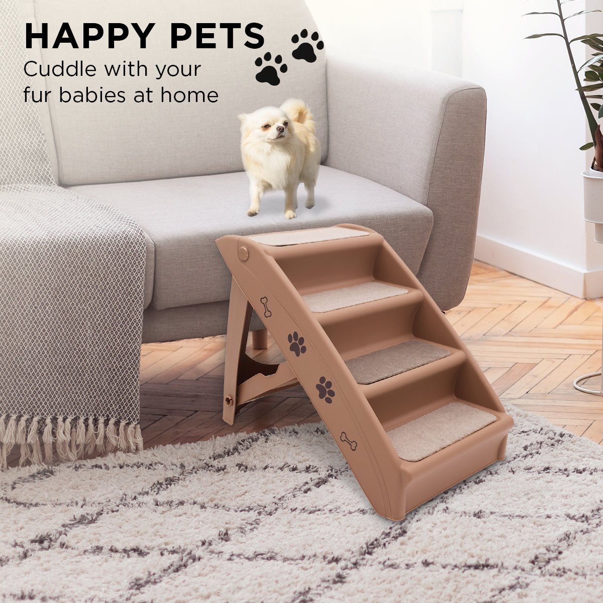 Furtastic 50cm Foldable Step Ladder Stairs - Brown - DogsDomain.com.au