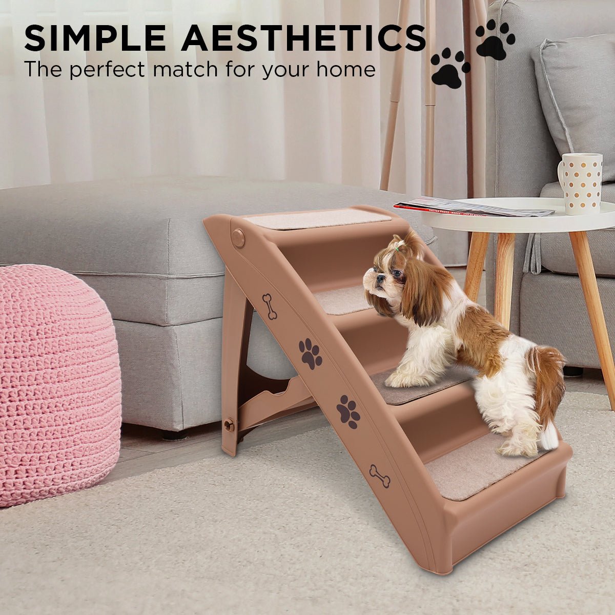 Furtastic 50cm Foldable Step Ladder Stairs - Brown - DogsDomain.com.au