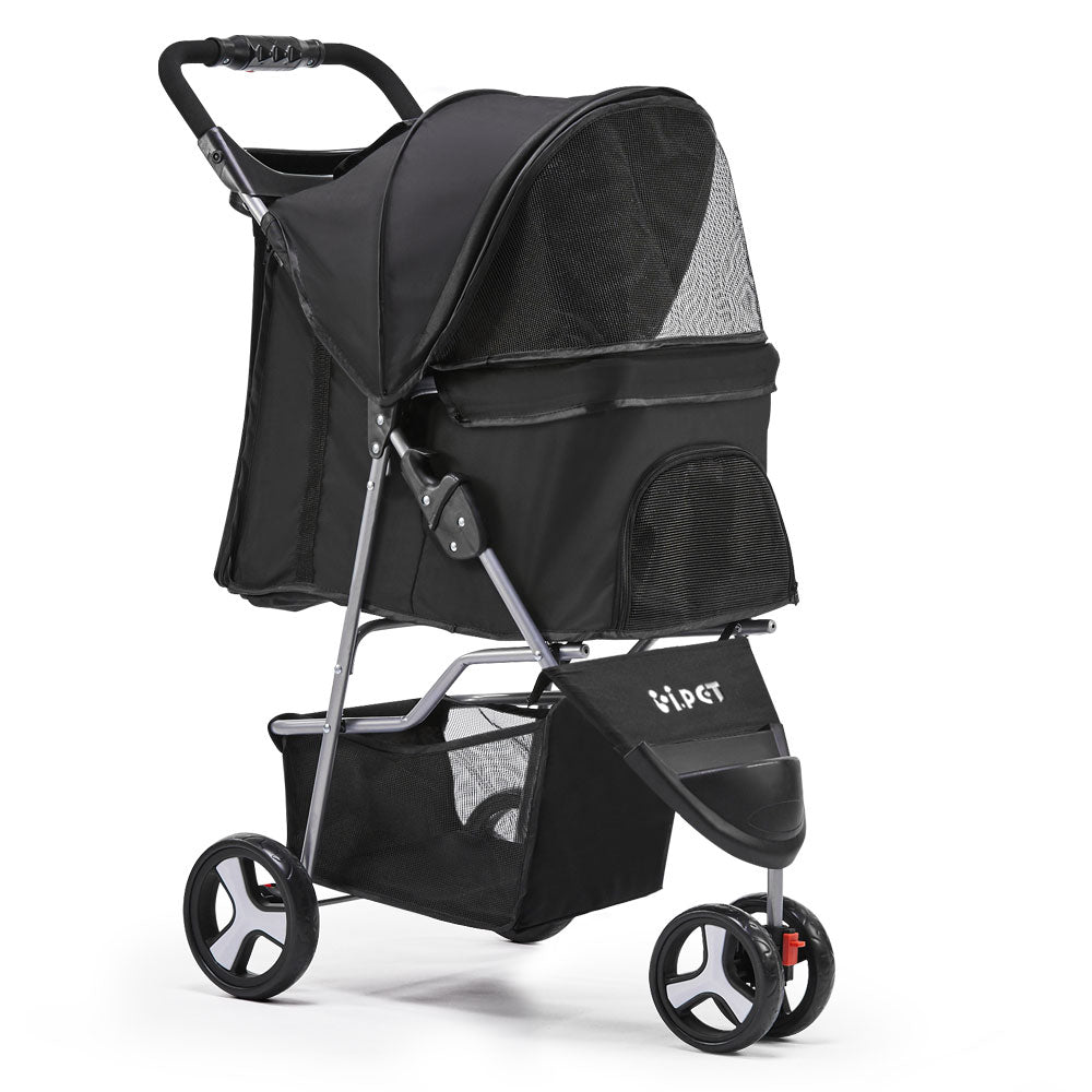 i.Pet 3 Wheel Pet Stroller - Black - DogsDomain.com.au