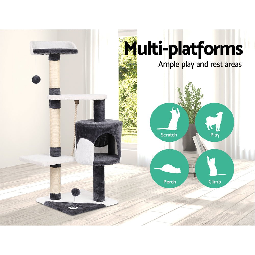 i.Pet Cat Tree 112cm Trees Scratching Post Scratcher Tower Condo House Furniture Wood - DogsDomain.com.au