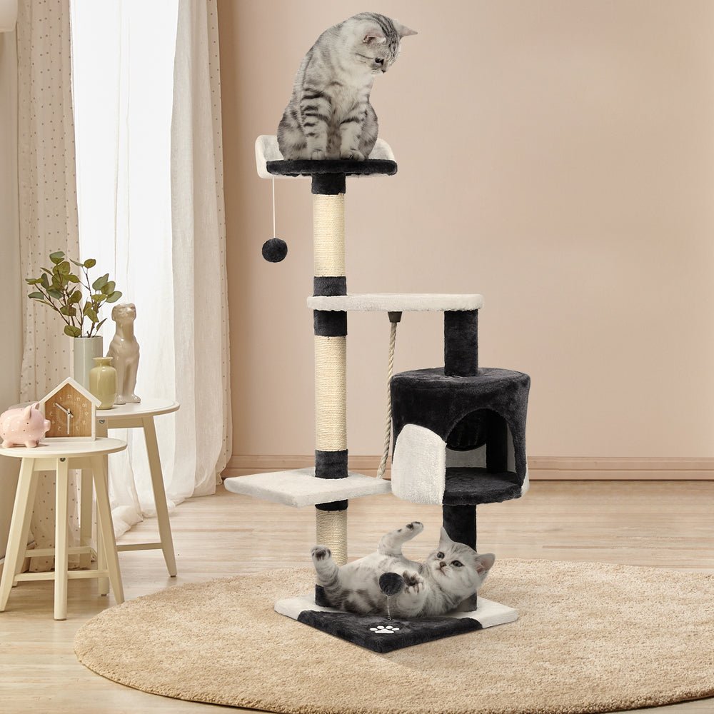 i.Pet Cat Tree 112cm Trees Scratching Post Scratcher Tower Condo House Furniture Wood - DogsDomain.com.au