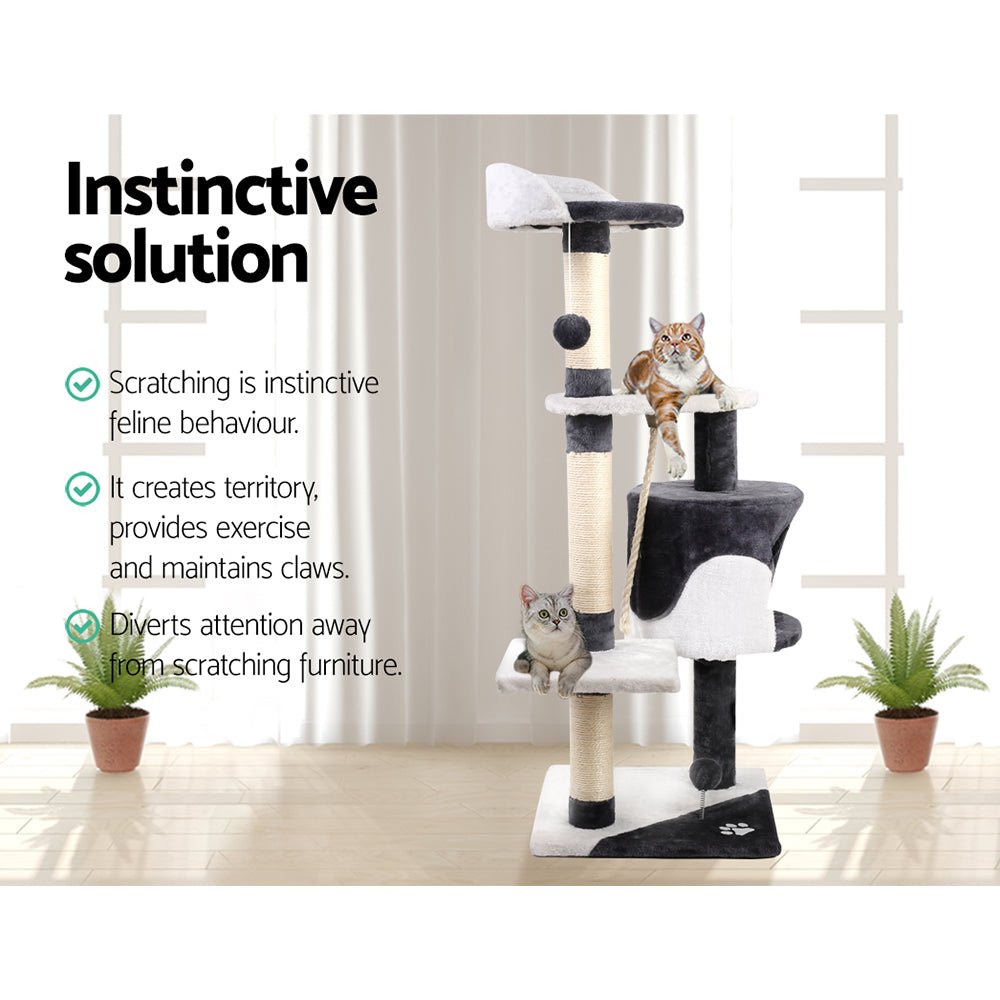 i.Pet Cat Tree 112cm Trees Scratching Post Scratcher Tower Condo House Furniture Wood - DogsDomain.com.au