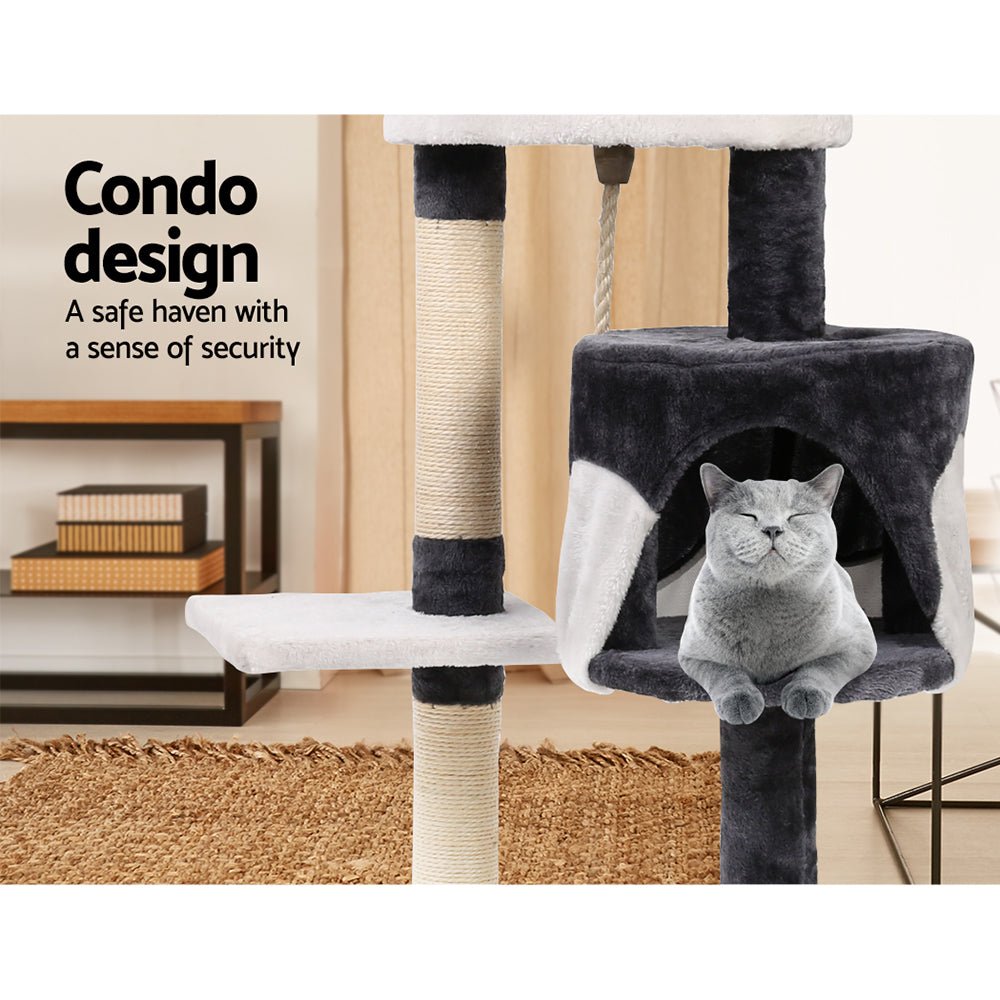 i.Pet Cat Tree 112cm Trees Scratching Post Scratcher Tower Condo House Furniture Wood - DogsDomain.com.au