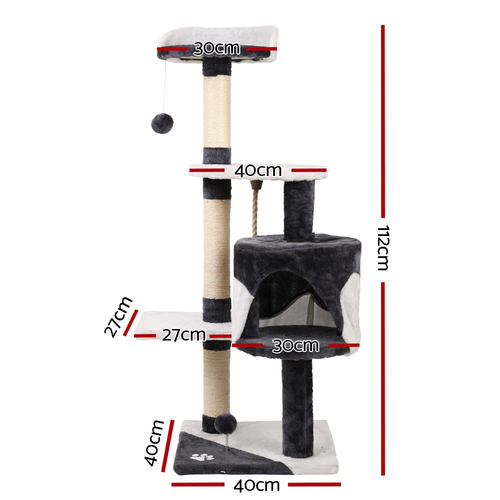 i.Pet Cat Tree 112cm Trees Scratching Post Scratcher Tower Condo House Furniture Wood - DogsDomain.com.au