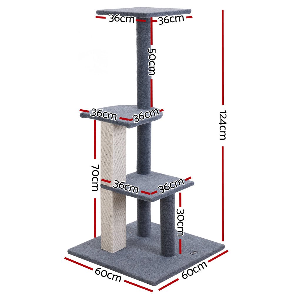i.Pet Cat Tree 124cm Trees Scratching Post Scratcher Tower Condo House Furniture Wood Steps - DogsDomain.com.au
