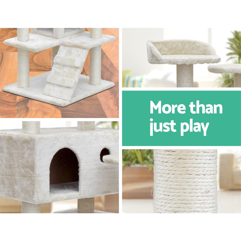 i.Pet Cat Tree 134cm Trees Scratching Post Scratcher Tower Condo House Furniture Wood Beige - DogsDomain.com.au