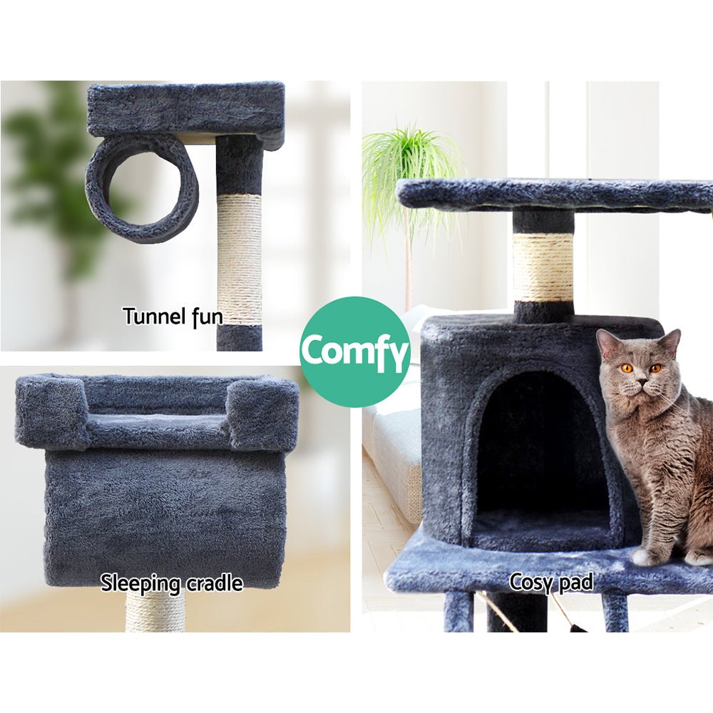 i.Pet Cat Tree 141cm Trees Scratching Post Scratcher Tower Condo House Furniture Wood - DogsDomain.com.au