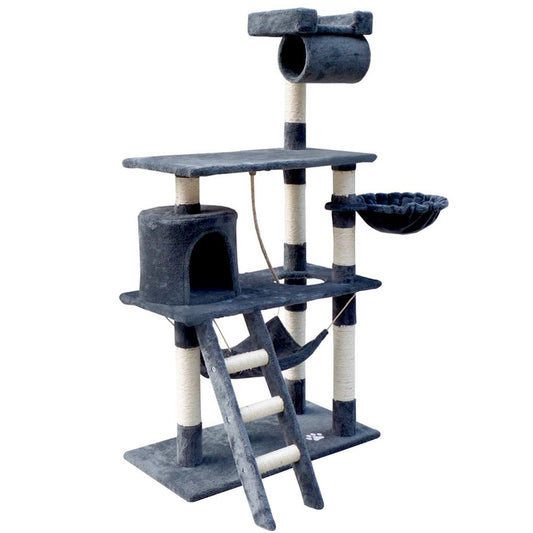 i.Pet Cat Tree 141cm Trees Scratching Post Scratcher Tower Condo House Furniture Wood - DogsDomain.com.au