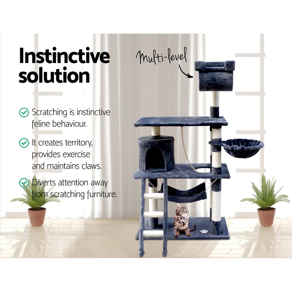 i.Pet Cat Tree 141cm Trees Scratching Post Scratcher Tower Condo House Furniture Wood - DogsDomain.com.au