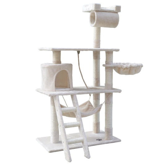 i.Pet Cat Tree 141cm Trees Scratching Post Scratcher Tower Condo House Furniture Wood Beige - DogsDomain.com.au