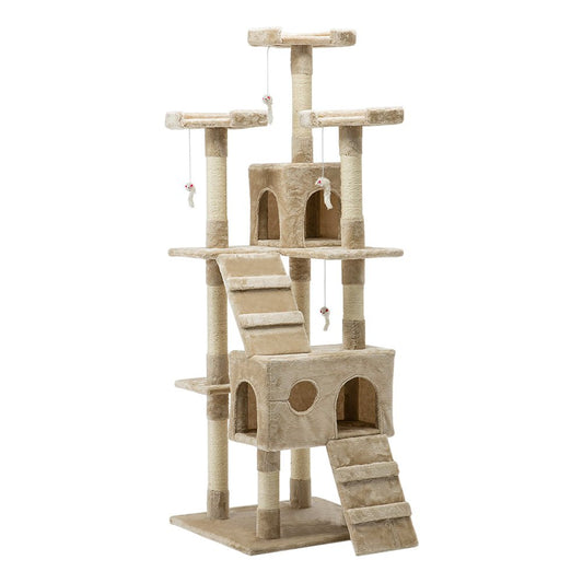 i.Pet Cat Tree 180cm Trees Scratching Post Scratcher Tower Condo House Furniture Wood Beige - DogsDomain.com.au