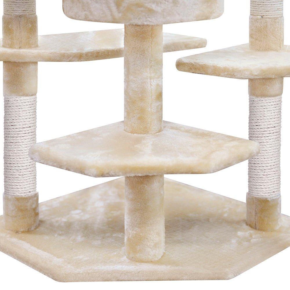 i.Pet Cat Tree 203cm Trees Scratching Post Scratcher Tower Condo House Furniture Wood Beige - DogsDomain.com.au