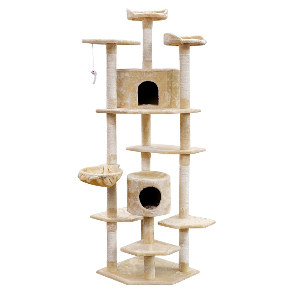 i.Pet Cat Tree 203cm Trees Scratching Post Scratcher Tower Condo House Furniture Wood Beige - DogsDomain.com.au