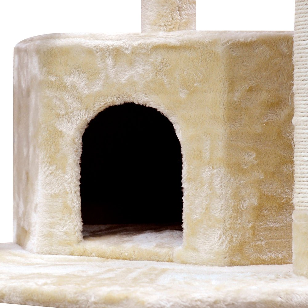 i.Pet Cat Tree 203cm Trees Scratching Post Scratcher Tower Condo House Furniture Wood Beige - DogsDomain.com.au