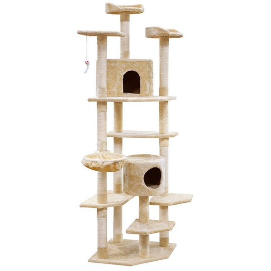 i.Pet Cat Tree 203cm Trees Scratching Post Scratcher Tower Condo House Furniture Wood Beige - DogsDomain.com.au