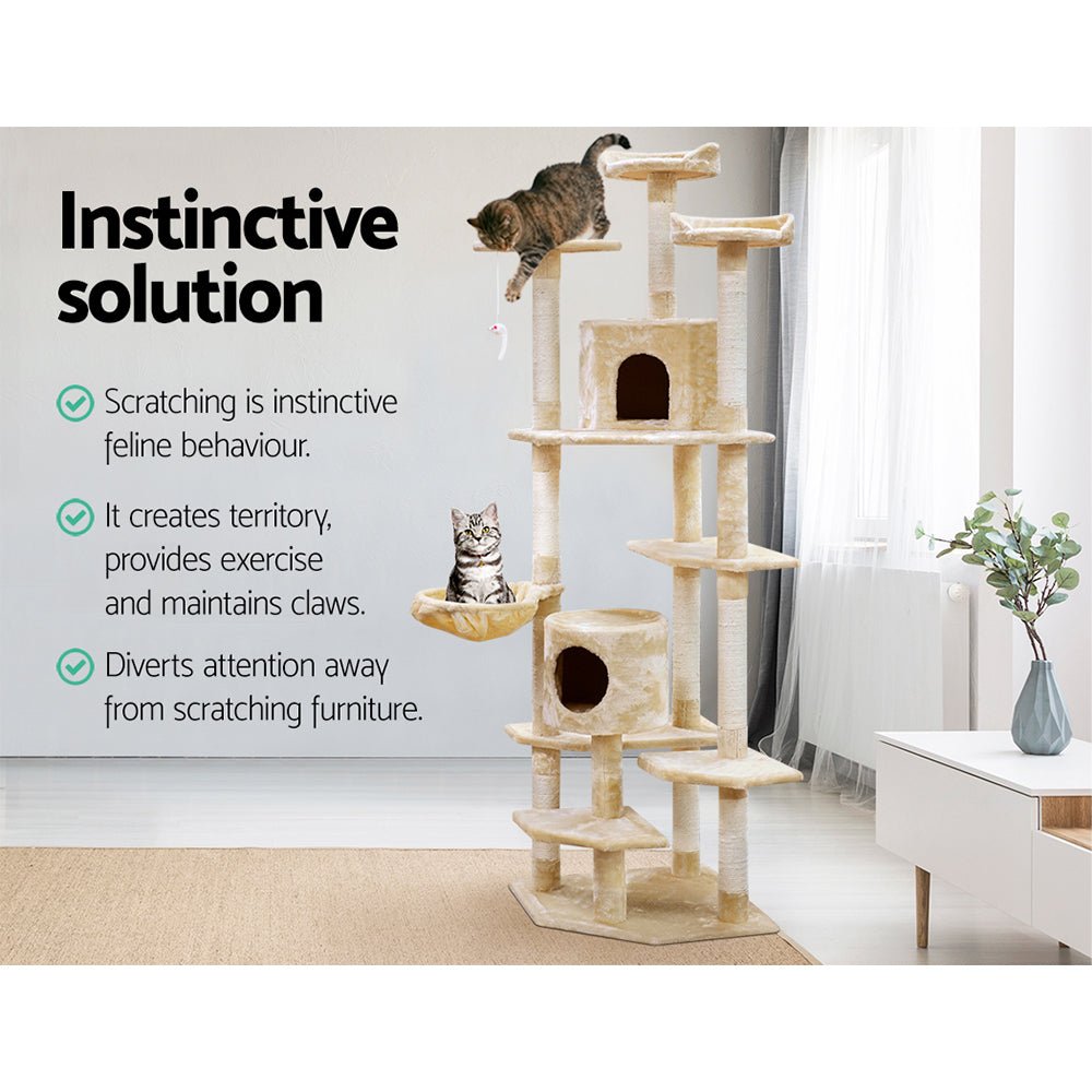 i.Pet Cat Tree 203cm Trees Scratching Post Scratcher Tower Condo House Furniture Wood Beige - DogsDomain.com.au