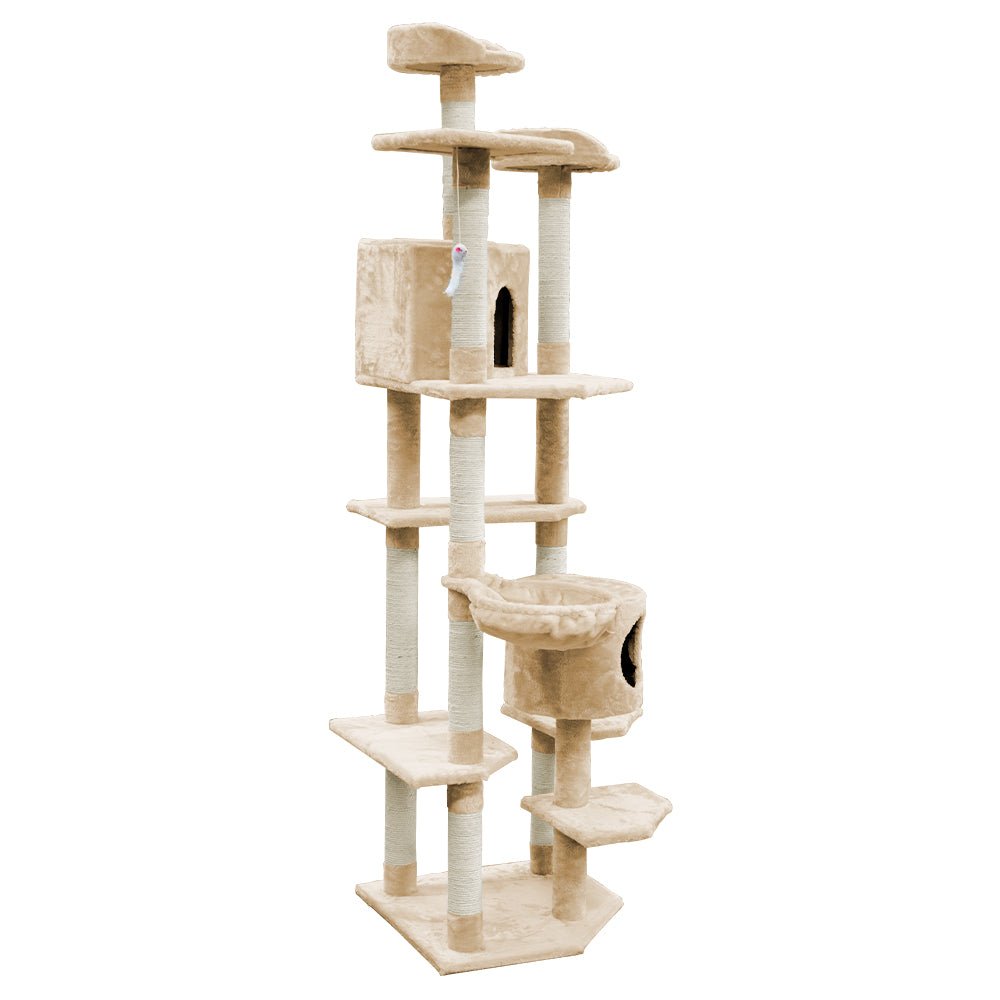 i.Pet Cat Tree 203cm Trees Scratching Post Scratcher Tower Condo House Furniture Wood Beige - DogsDomain.com.au
