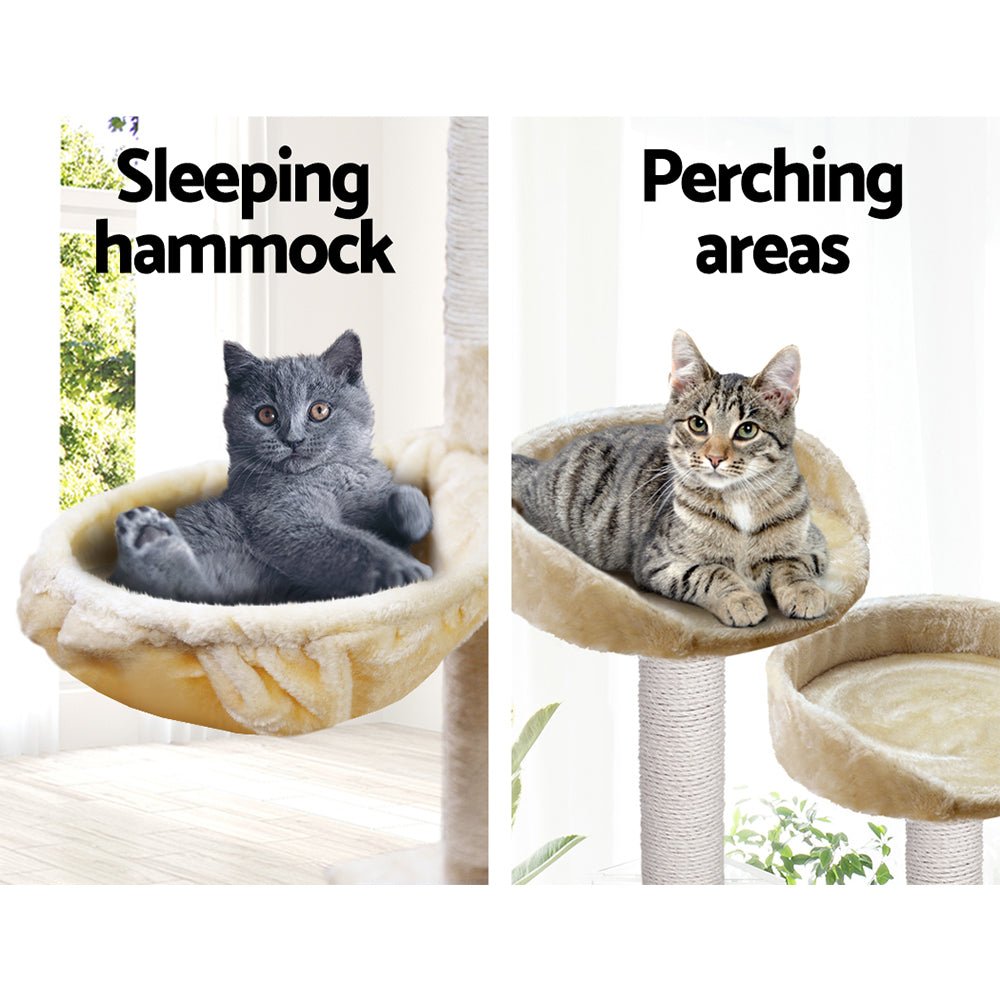 i.Pet Cat Tree 203cm Trees Scratching Post Scratcher Tower Condo House Furniture Wood Beige - DogsDomain.com.au