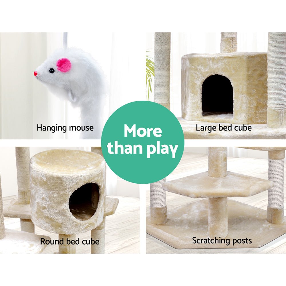 i.Pet Cat Tree 203cm Trees Scratching Post Scratcher Tower Condo House Furniture Wood Beige - DogsDomain.com.au