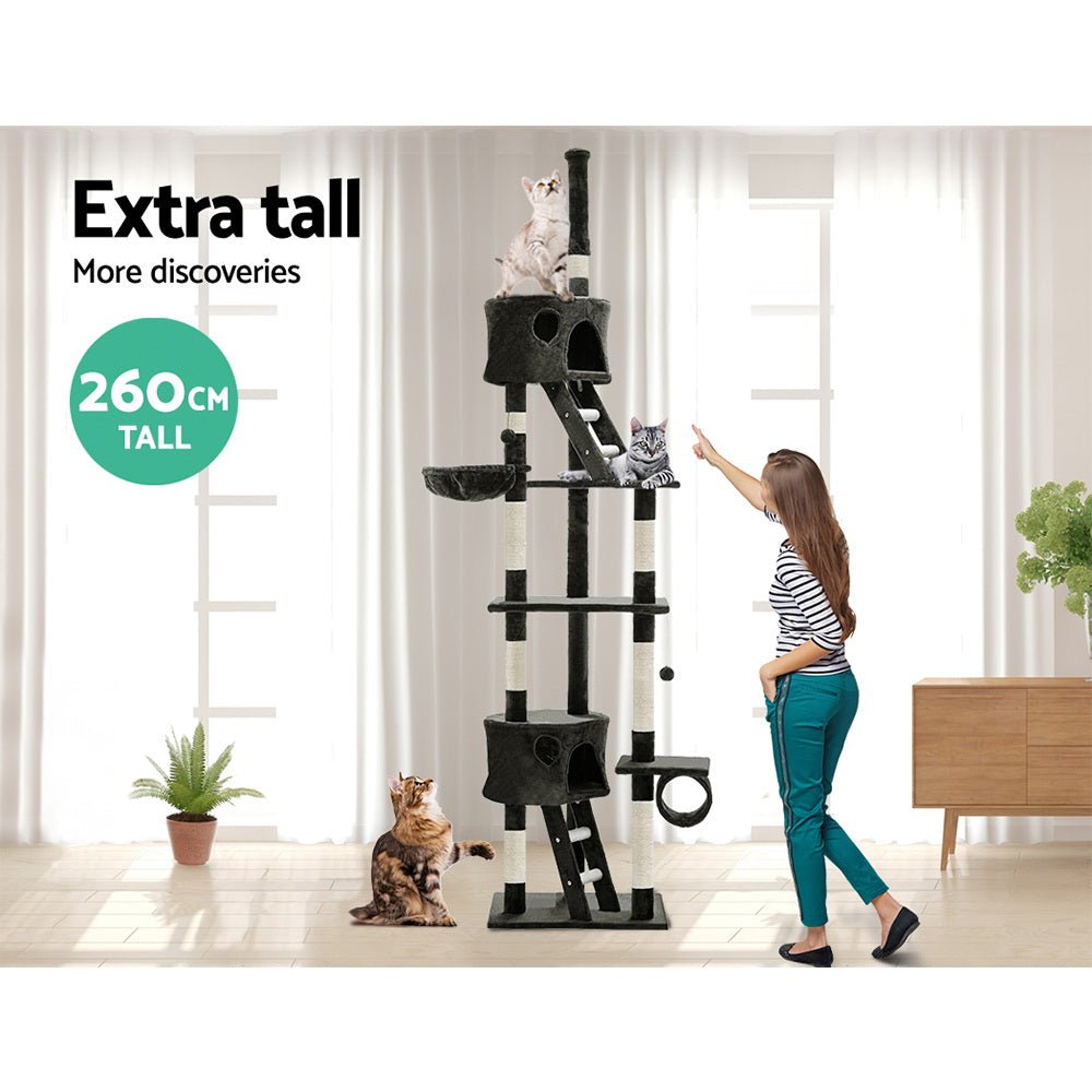 i.Pet Cat Tree 260cm Trees Scratching Post Scratcher Tower Condo House Furniture Wood - DogsDomain.com.au