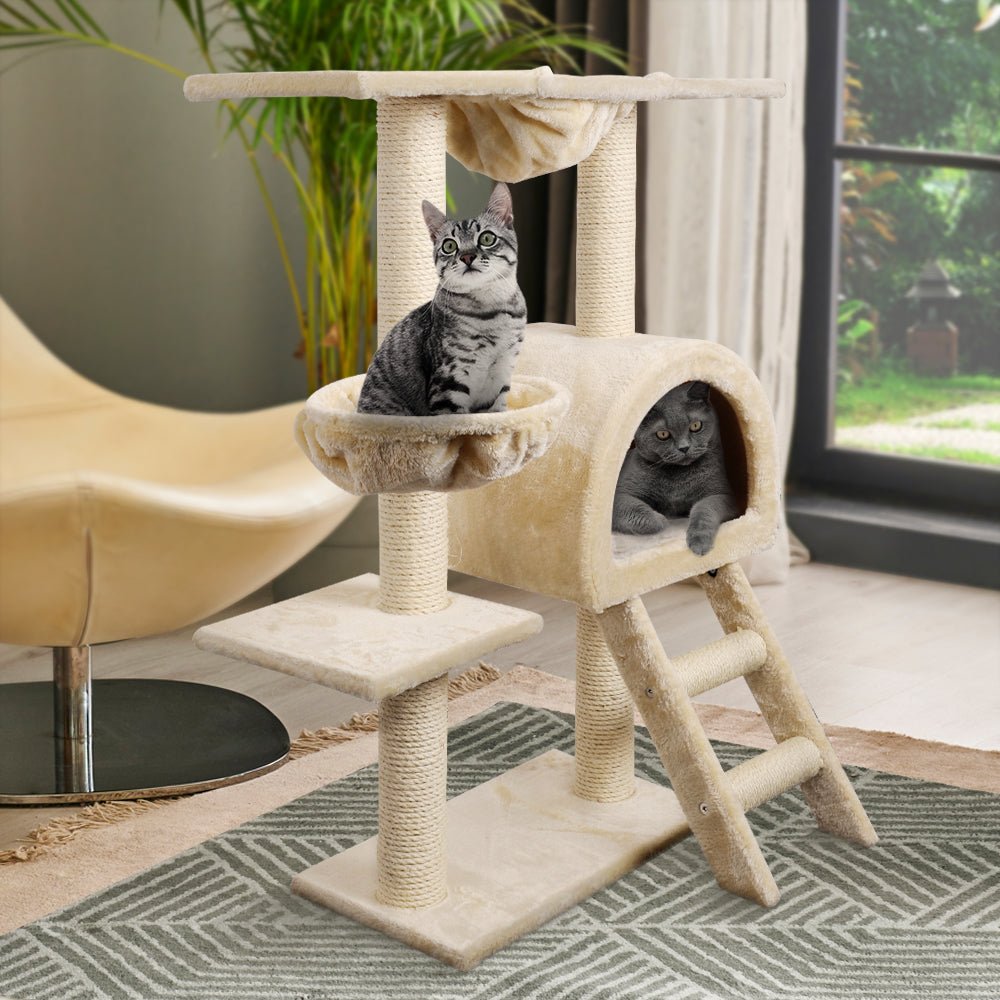 i.Pet Cat Tree Trees Scratching Post Scratcher Condo Tower House Bed Beige 100cm - DogsDomain.com.au