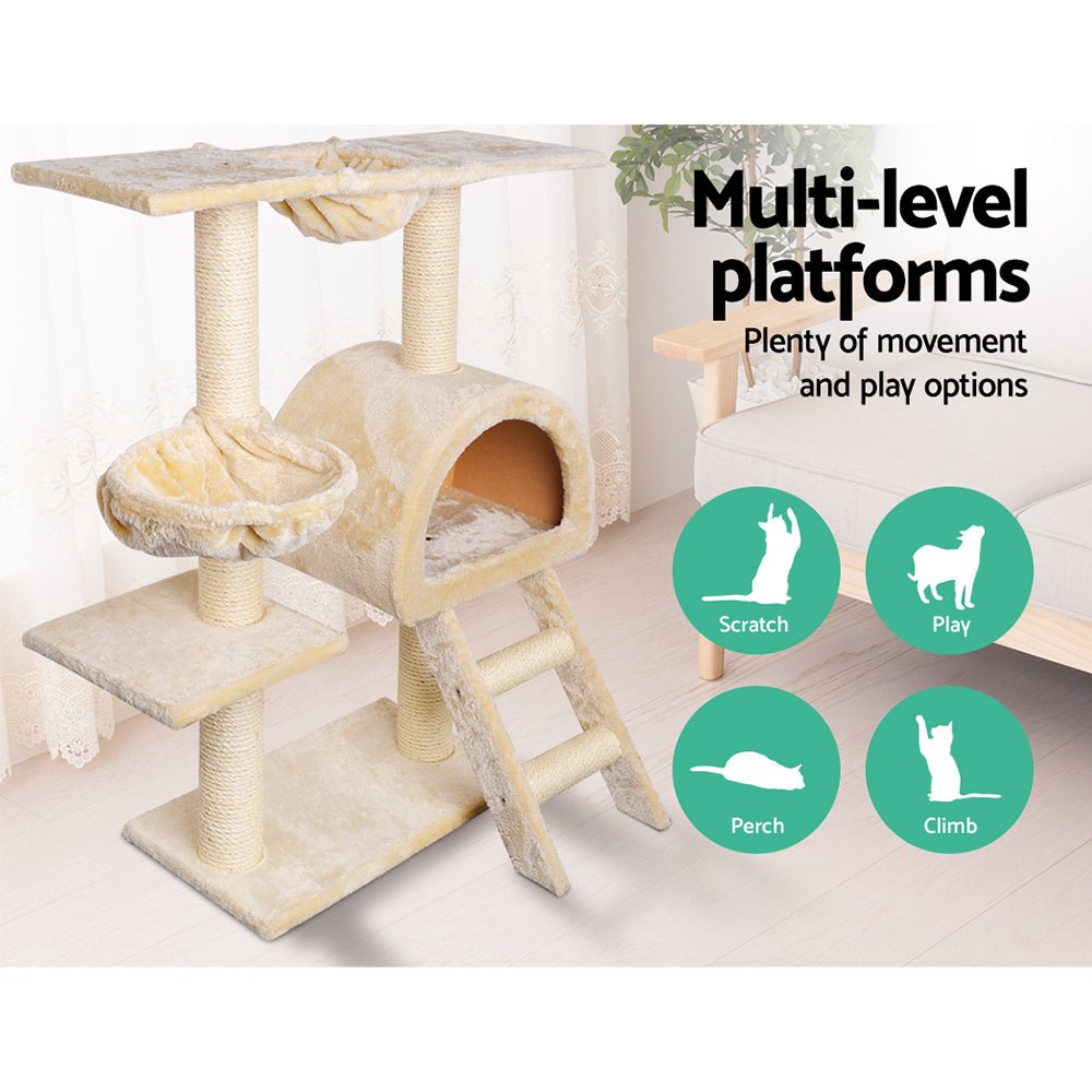 i.Pet Cat Tree Trees Scratching Post Scratcher Condo Tower House Bed Beige 100cm - DogsDomain.com.au