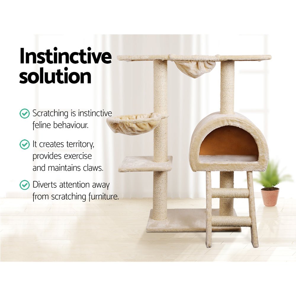 i.Pet Cat Tree Trees Scratching Post Scratcher Condo Tower House Bed Beige 100cm - DogsDomain.com.au
