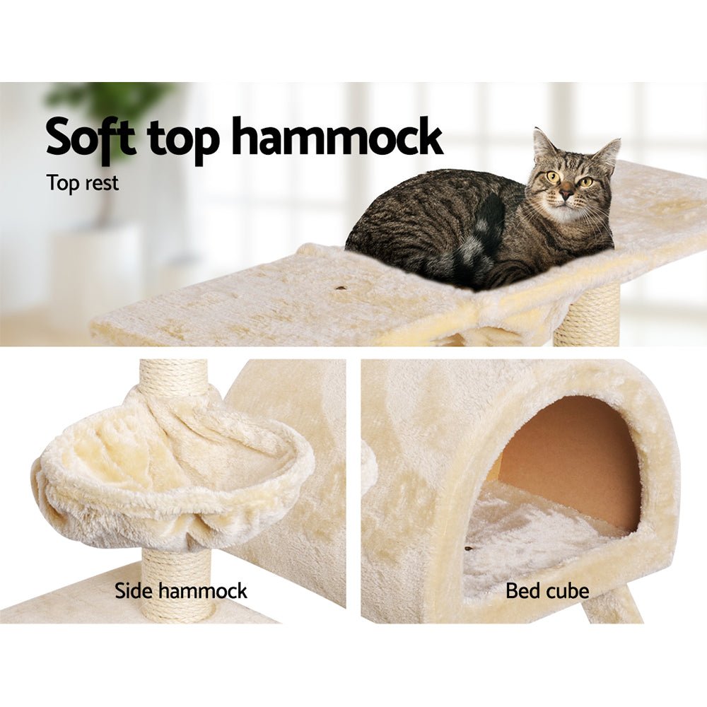 i.Pet Cat Tree Trees Scratching Post Scratcher Condo Tower House Bed Beige 100cm - DogsDomain.com.au