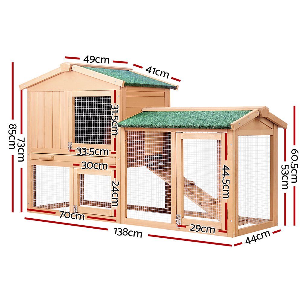 i.Pet Chicken Coop Rabbit Hutch 138cm Wide Wooden Pet Hutch - DogsDomain.com.au