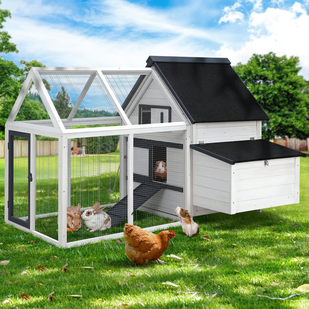 i.Pet Chicken Coop Rabbit Hutch Large House Run Cage XL Pet Hutch Bunny Wooden - DogsDomain.com.au