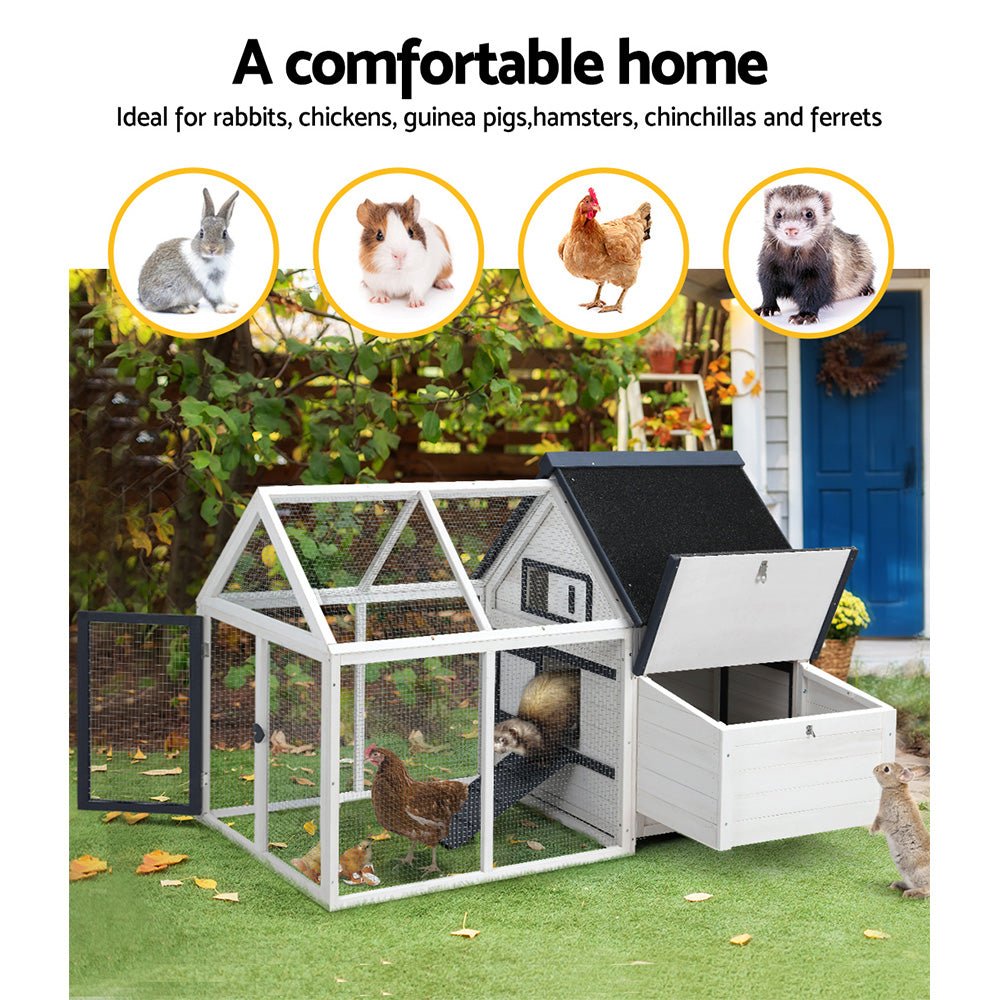 i.Pet Chicken Coop Rabbit Hutch Large House Run Cage XL Pet Hutch Bunny Wooden - DogsDomain.com.au