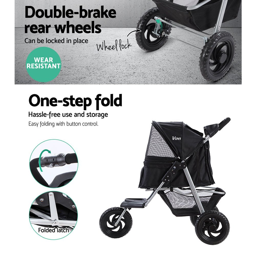 i.Pet Pet Stroller Dog Carrier Foldable Pram Large Black - DogsDomain.com.au