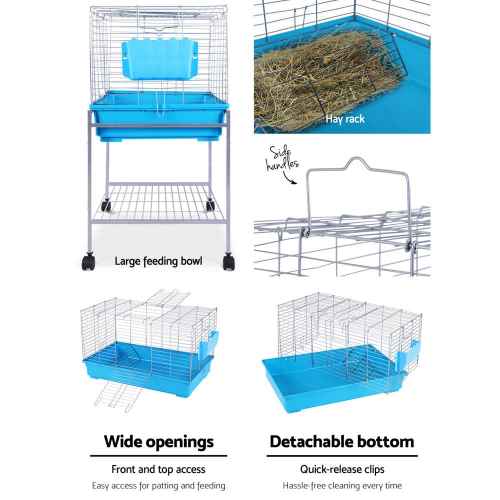 i.Pet Rabbit Cage Hutch Cages Indoor Hamster Enclosure Carrier Bunny Blue - DogsDomain.com.au