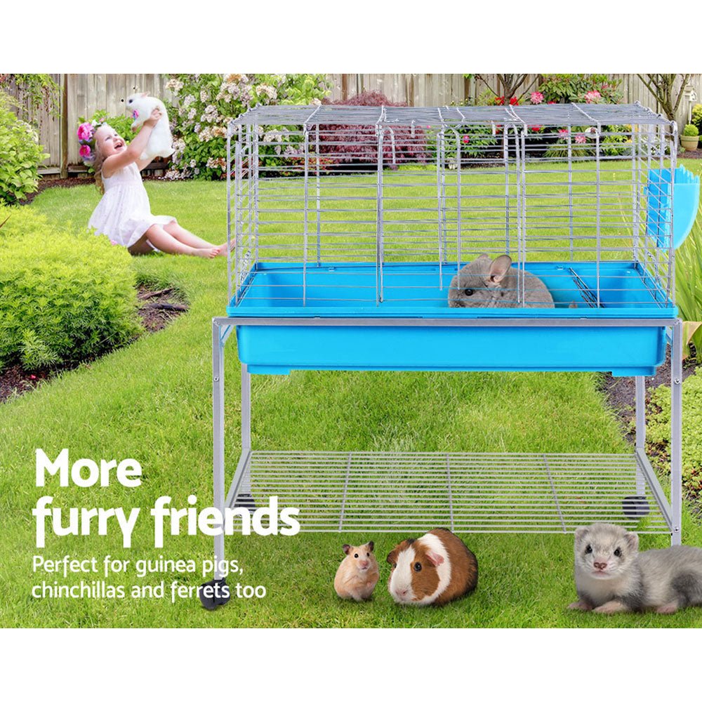 i.Pet Rabbit Cage Hutch Cages Indoor Hamster Enclosure Carrier Bunny Blue - DogsDomain.com.au
