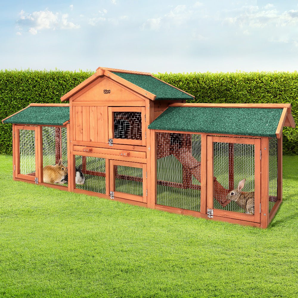 i.Pet Rabbit Hutch Chicken Coop Wooden Cage Pet Hutch 220cm x 52cm x 84cm - DogsDomain.com.au