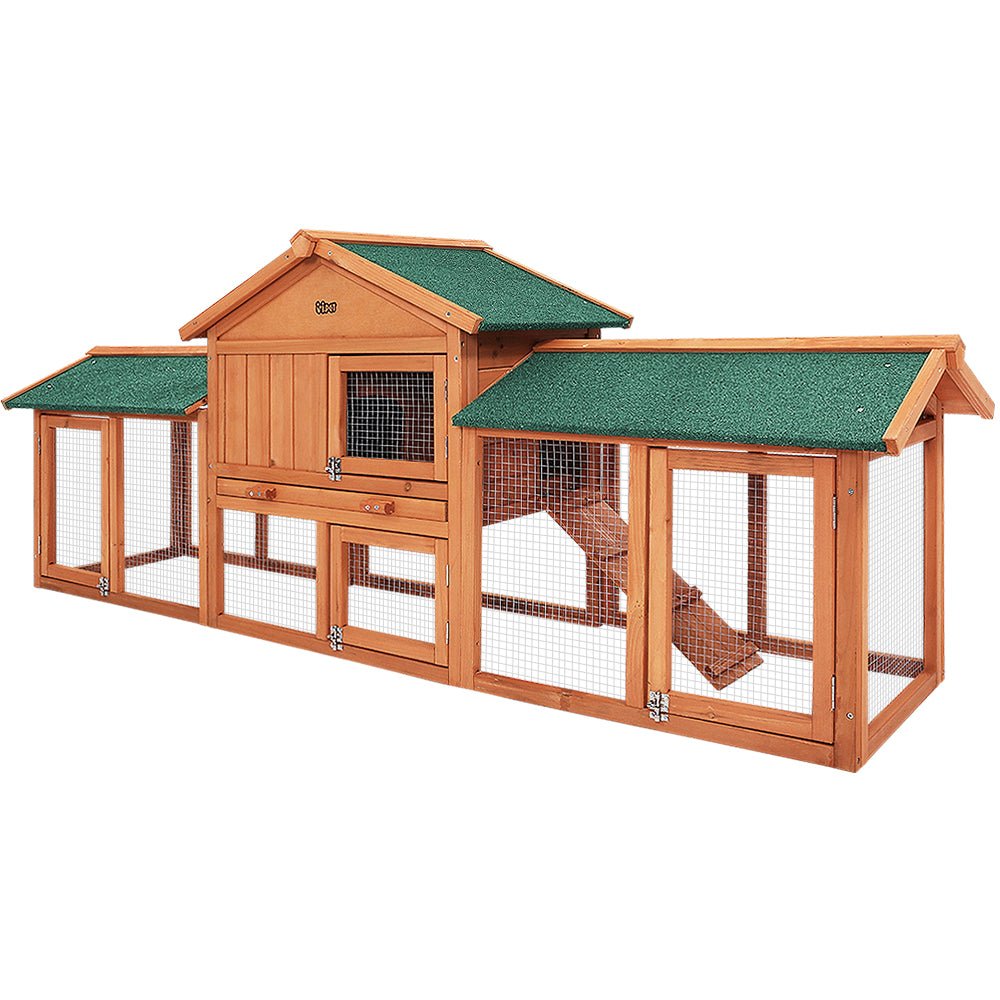 i.Pet Rabbit Hutch Chicken Coop Wooden Cage Pet Hutch 220cm x 52cm x 84cm - DogsDomain.com.au