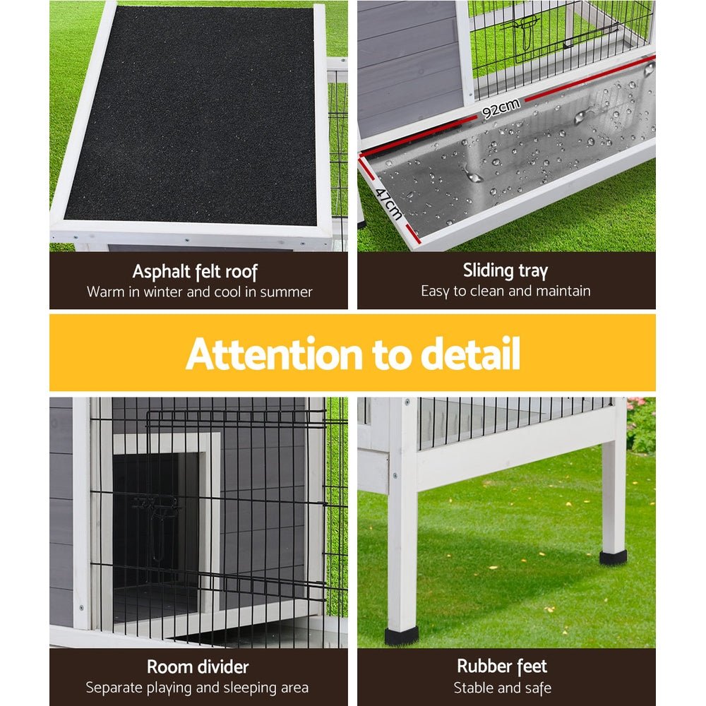 i.Pet Rabbit Hutch Chicken Coop Wooden Ferret Cage Habitat House Outdoor Large - DogsDomain.com.au