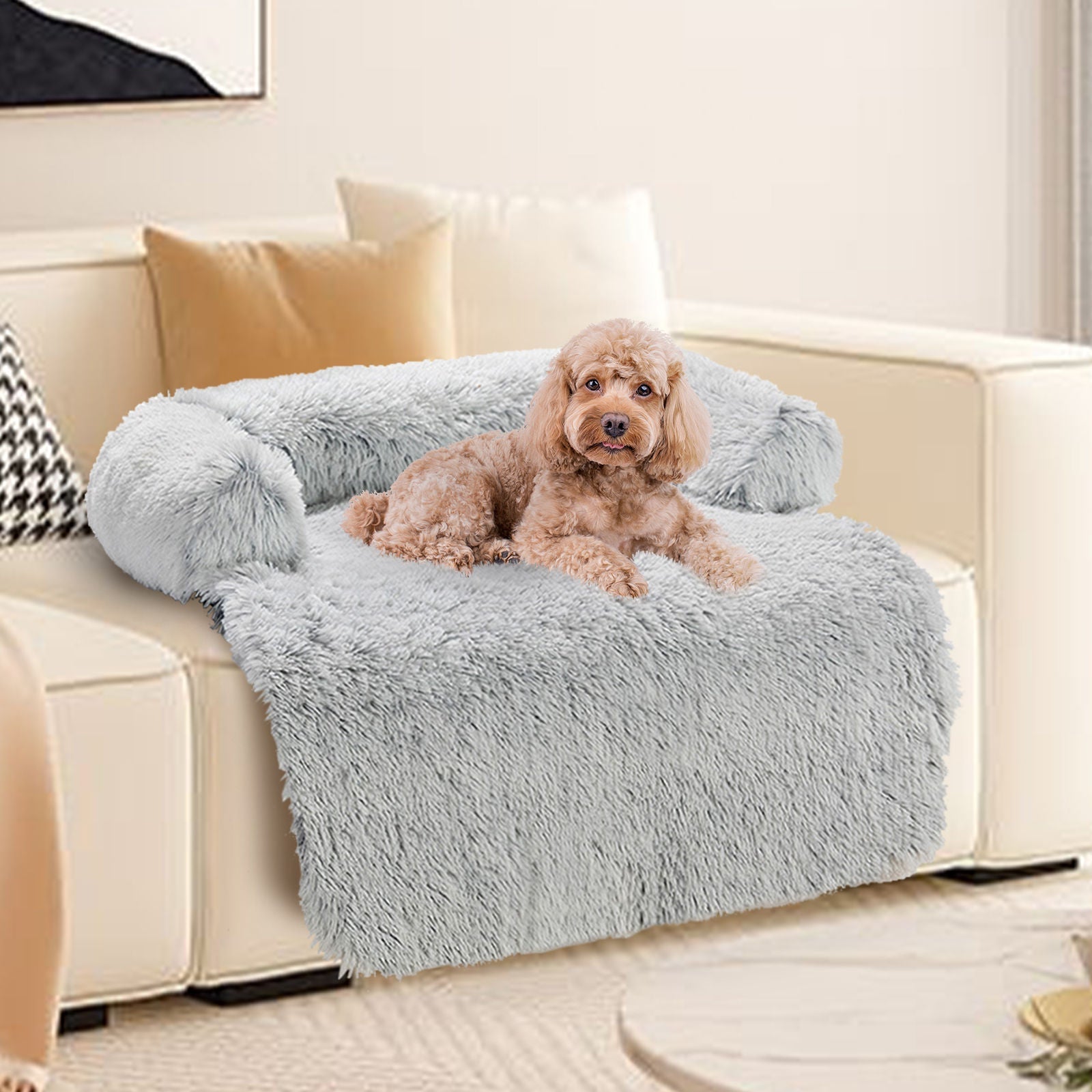 Kids Pet Sofa Bed Dog Cat Calming Waterproof Sofa Cover Protector Slipcovers M - DogsDomain.com.au