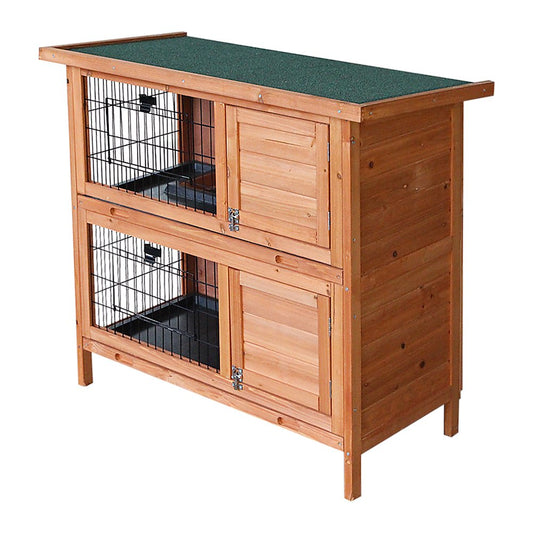 Large Rabbit Hutch with BASE Chicken Coop 2 Storey Guinea Pig Pet Cage House - DogsDomain.com.au