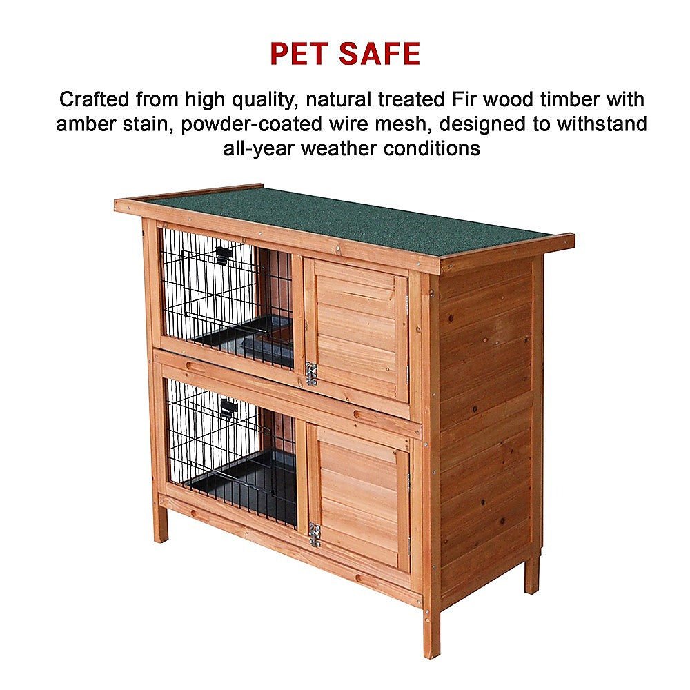 Large Rabbit Hutch with BASE Chicken Coop 2 Storey Guinea Pig Pet Cage House - DogsDomain.com.au