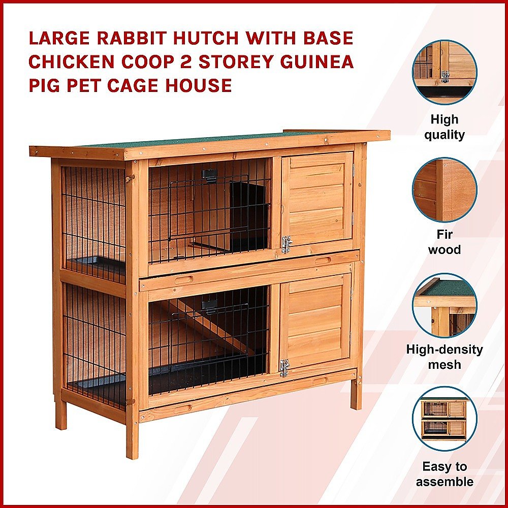 Large Rabbit Hutch with BASE Chicken Coop 2 Storey Guinea Pig Pet Cage House - DogsDomain.com.au